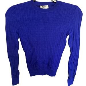 Acne Studios High Crewneck Wool Ribbed Long Sleeve In Royal Blue Size Small